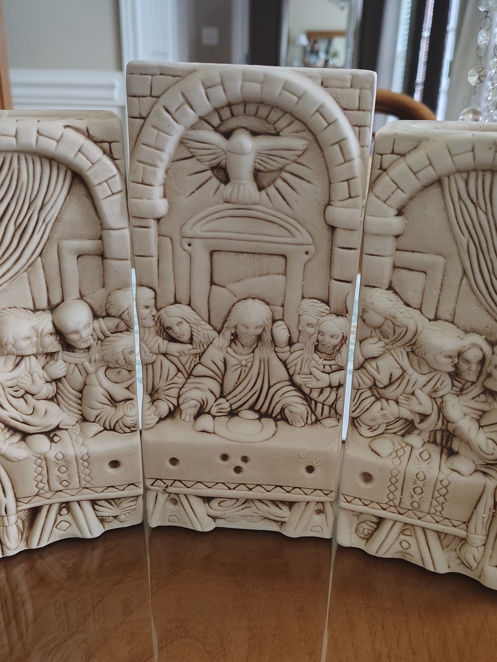 Ivory Ceramic The Last Supper Three-Panel Last Dinner La Ultima Cena Candles